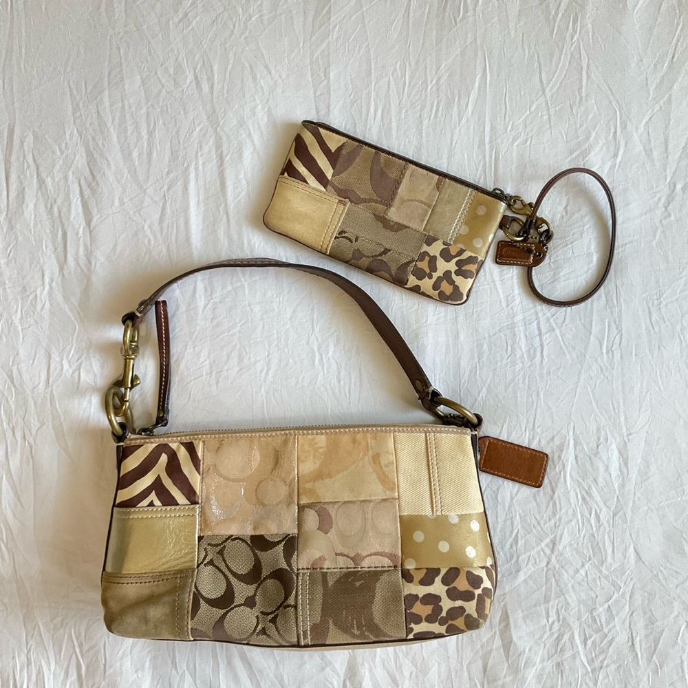 Coach patchwork shoulder bag with wristlet pouch